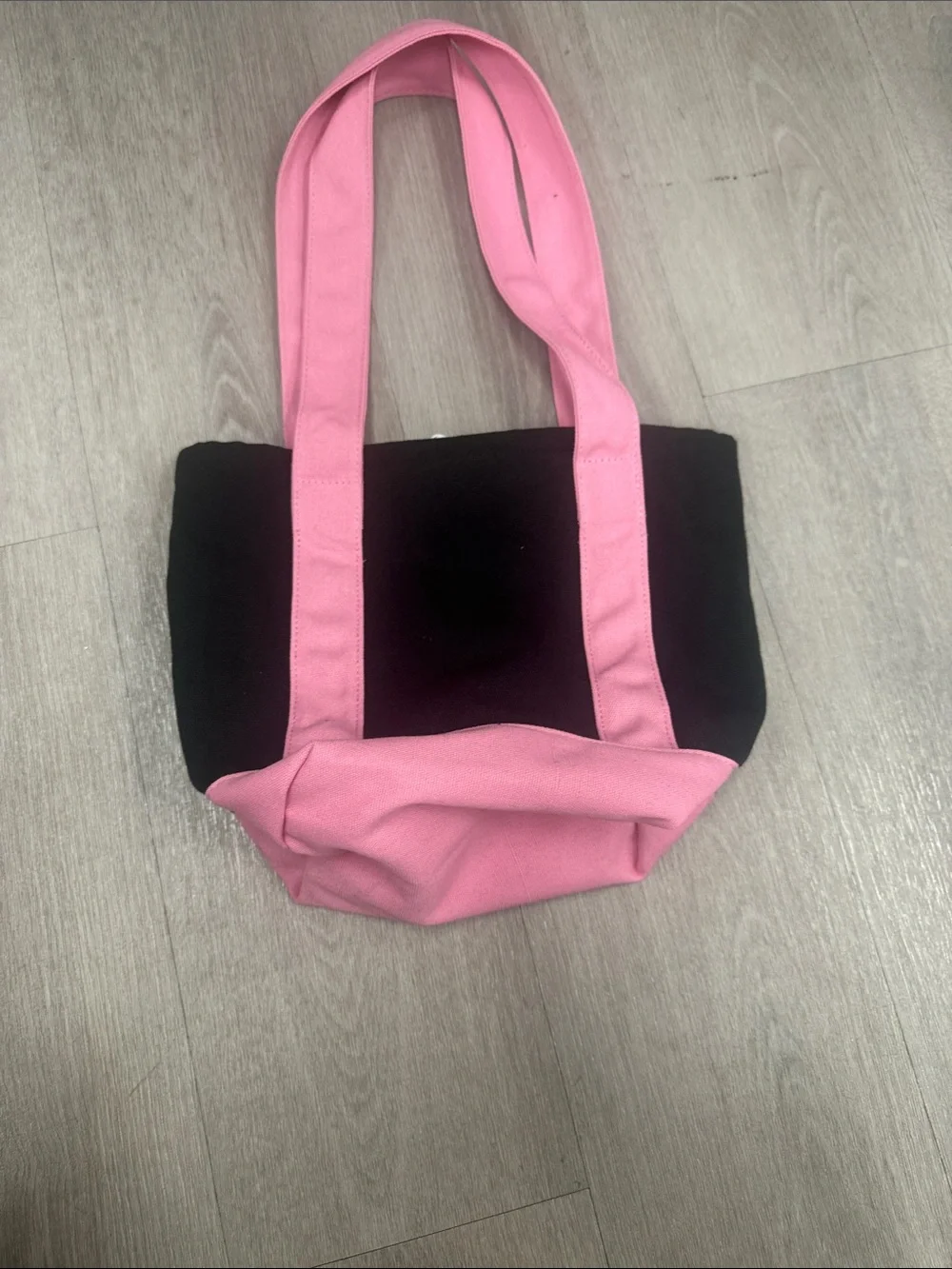 Pink & Black Canvas Tote Bag with Heart Patch